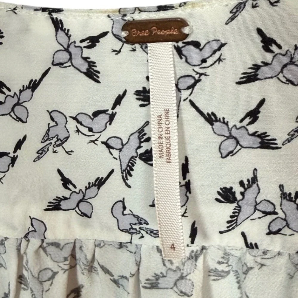 FREE PEOPLE Walk Me Home Maxi Dress, Black Bird Print, Button Down, Size 4